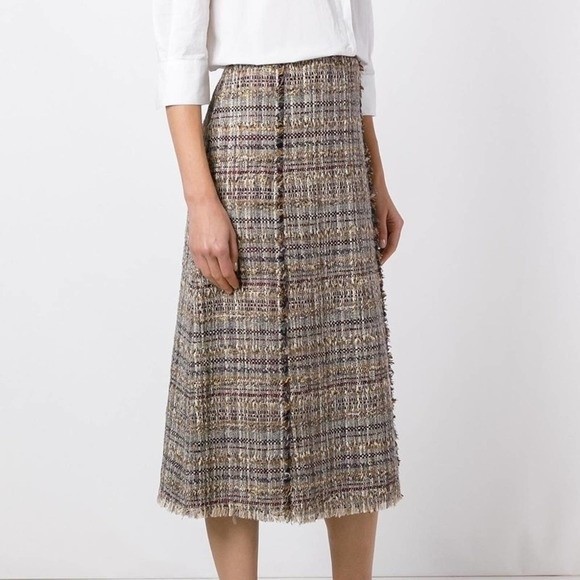 DVF Brown Multi Tweed A-line Fringe Trim Skirt Sizec8 NEW NWT - Picture 2 of 9